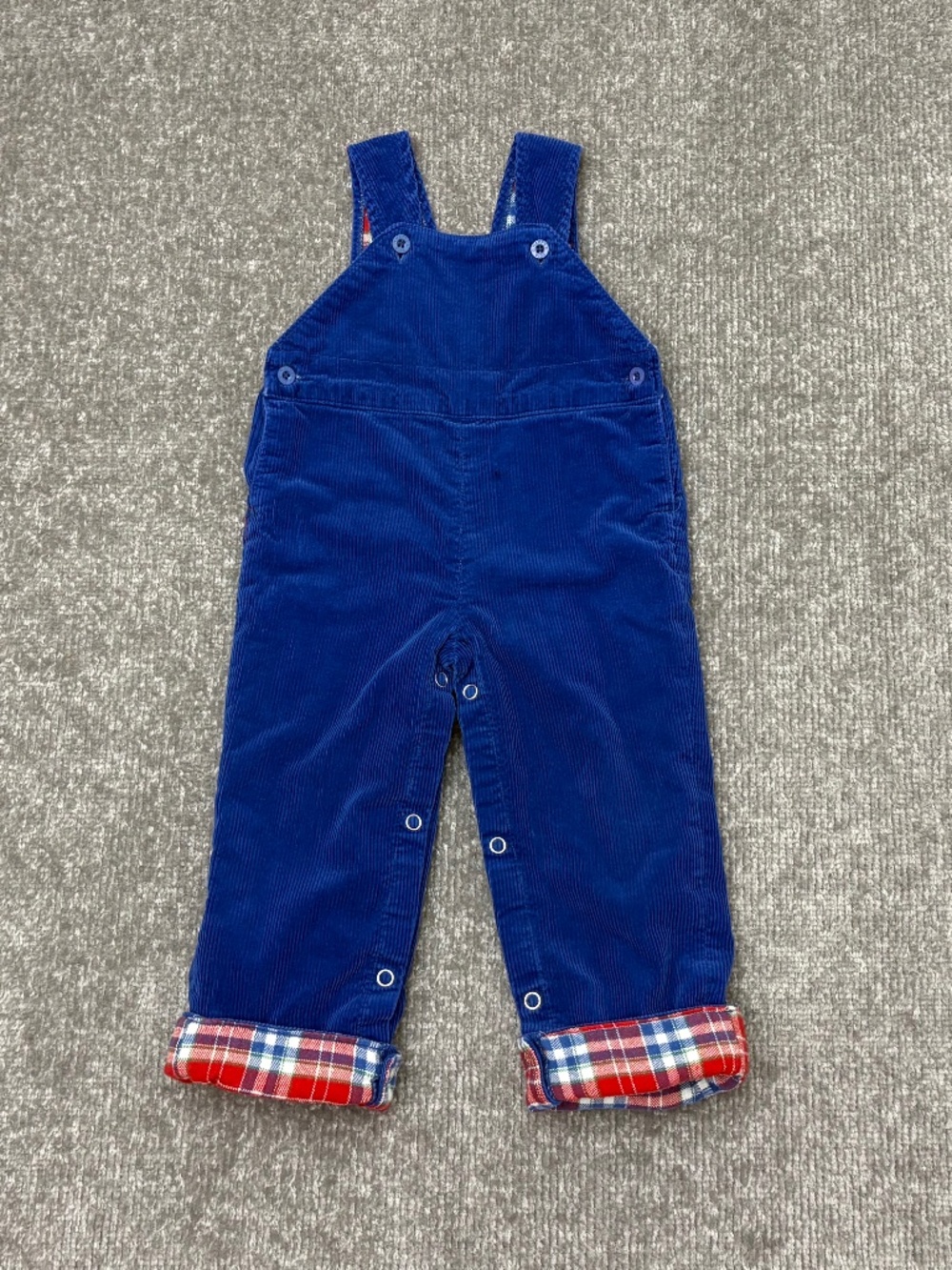 Vintage Happy Kids Corduroy Overalls Size 24 Months Blue w/ Plaid Lining
